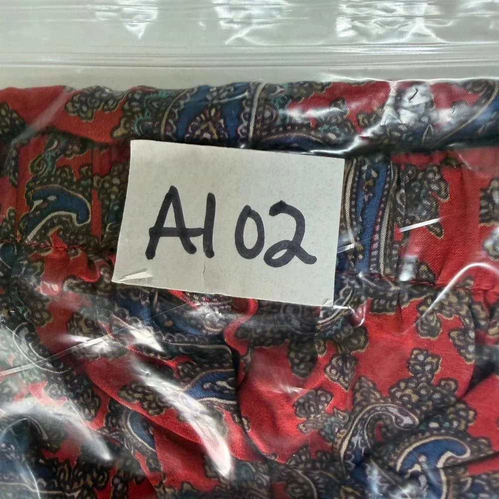 Vintage Soo Silks Medium Pajama Pants 100% Silk Paisley Elastic Waist Red Blue